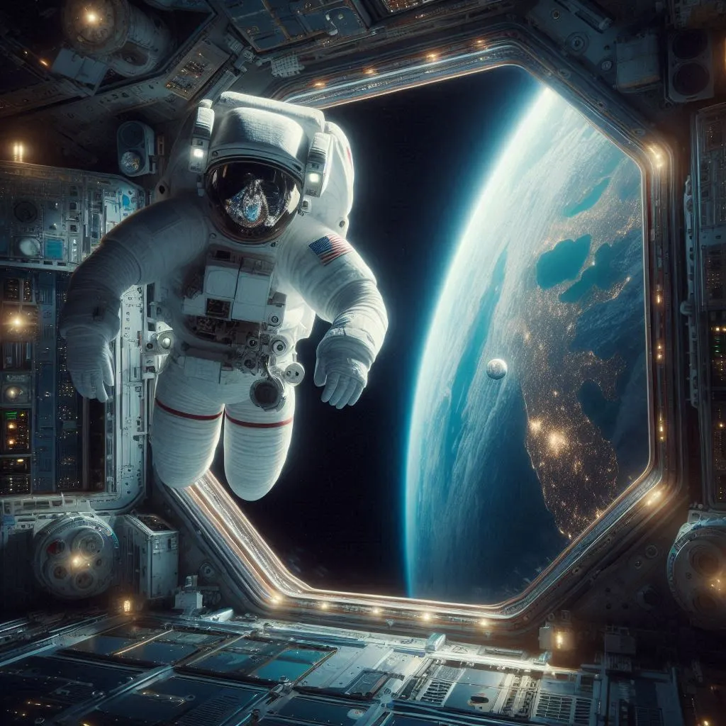 An astronaut flying in ISS