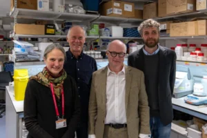 The EpilepsyGTx team: Stephanie Schorge, Sophia Jex-Blake Professor of Physiology and Head of the Department of Neuroscience, Physiology and Pharmacology at UCL; Dimitri Kullmann; Matthew Walker; Gabriele Lignani, all three of whom are Professors at UCL Queen Square Institute of Neurology